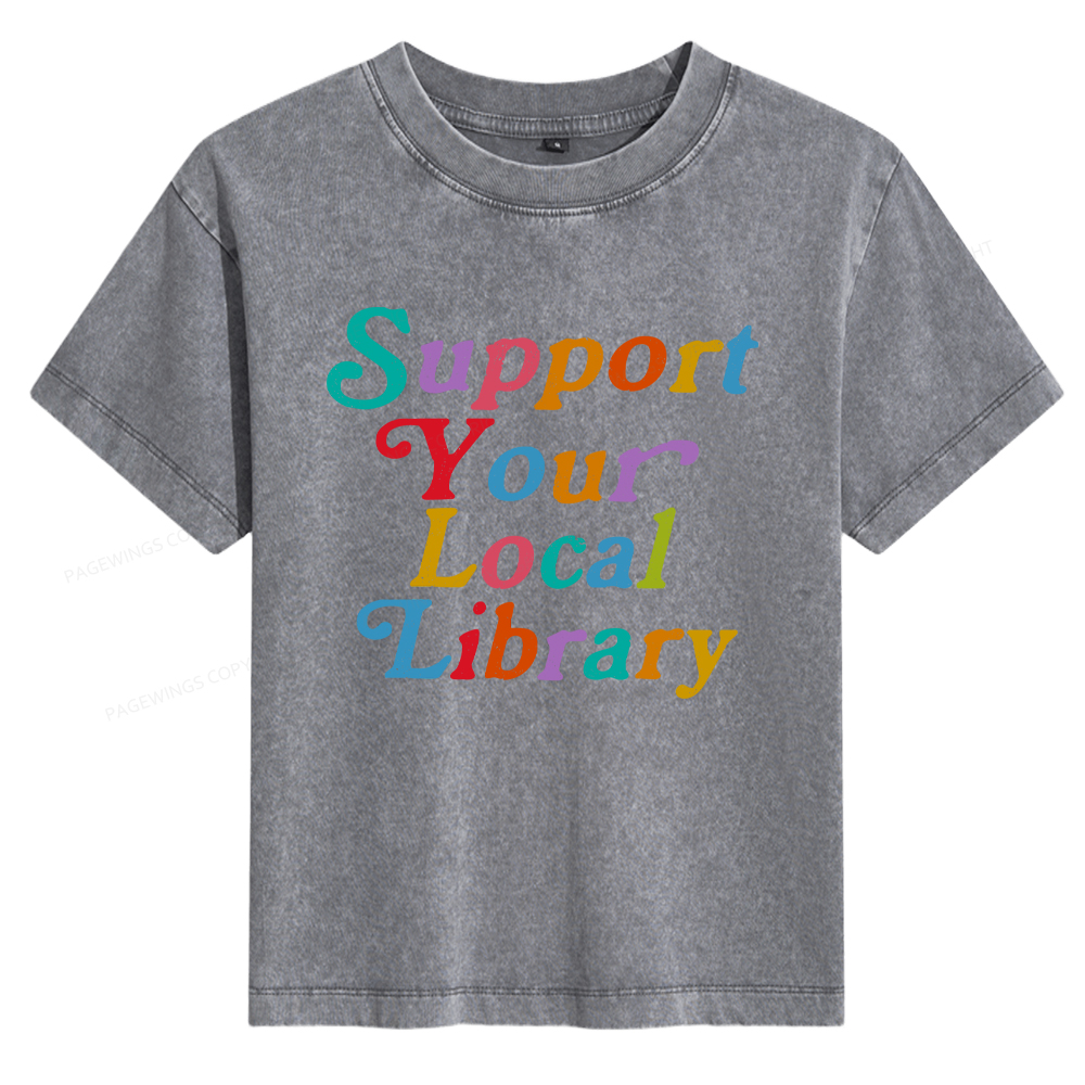 Pagewings Support Your Local Library Women's Washed T-shirt