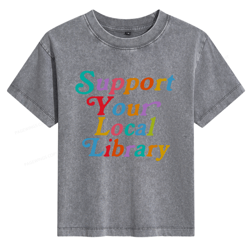 Pagewings Support Your Local Library Women's Washed T-shirt