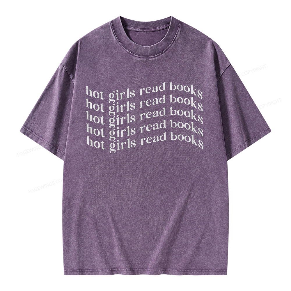 Pagewings Hot Girls Read Books Minimalist Trendy BookishUnisex Washed T-shirt