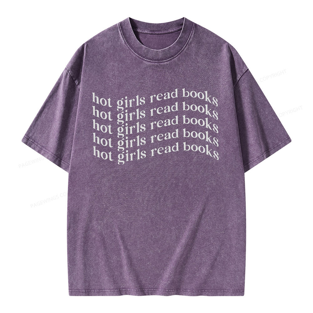 Pagewings Hot Girls Read Books Minimalist Trendy BookishUnisex Washed T-shirt