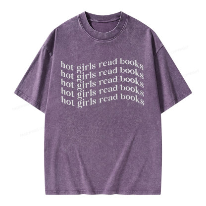 Pagewings Hot Girls Read Books Minimalist Trendy BookishUnisex Washed T-shirt