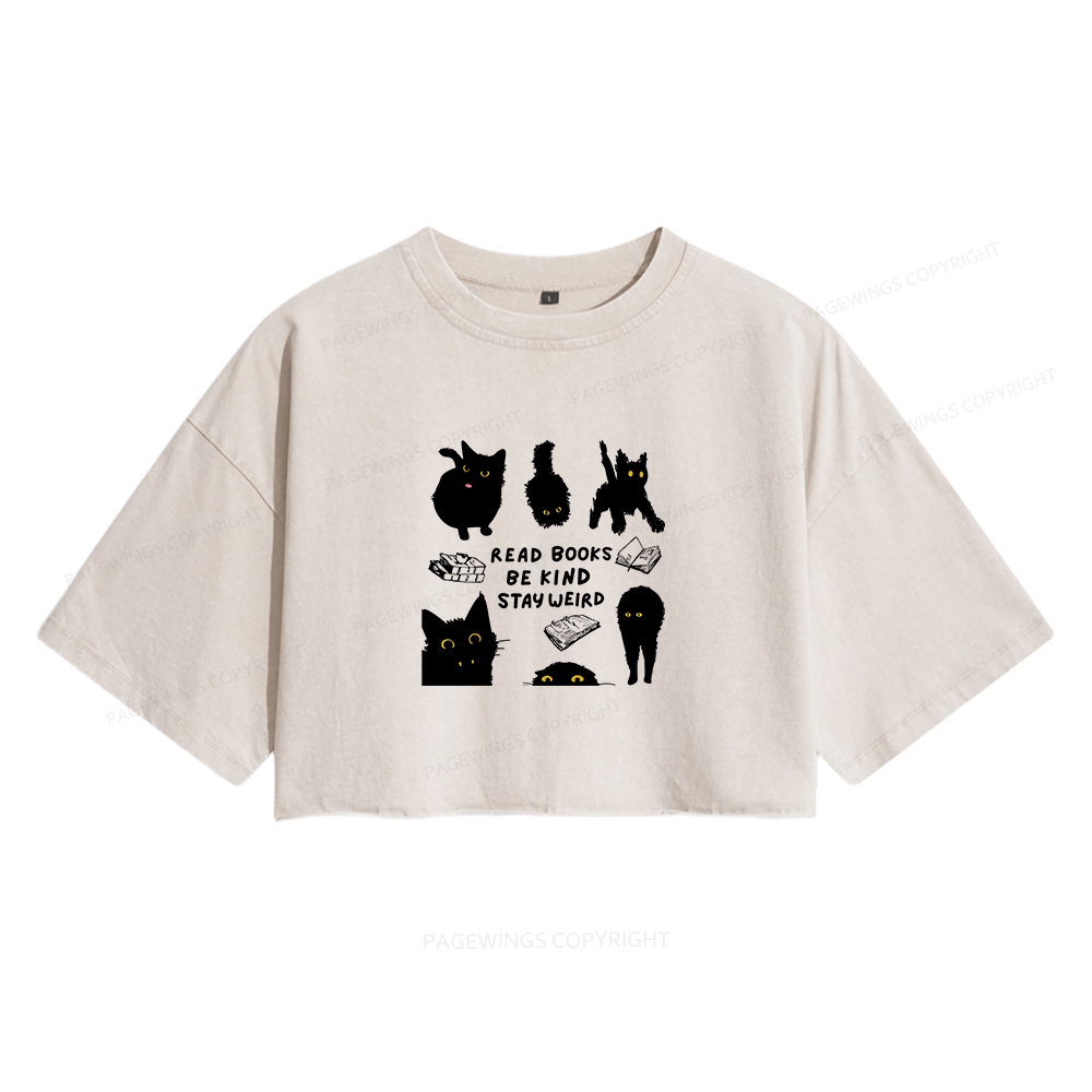 Pagewings Read Books Be Kind Stay Weird Women's Washed Cropped T-shirt