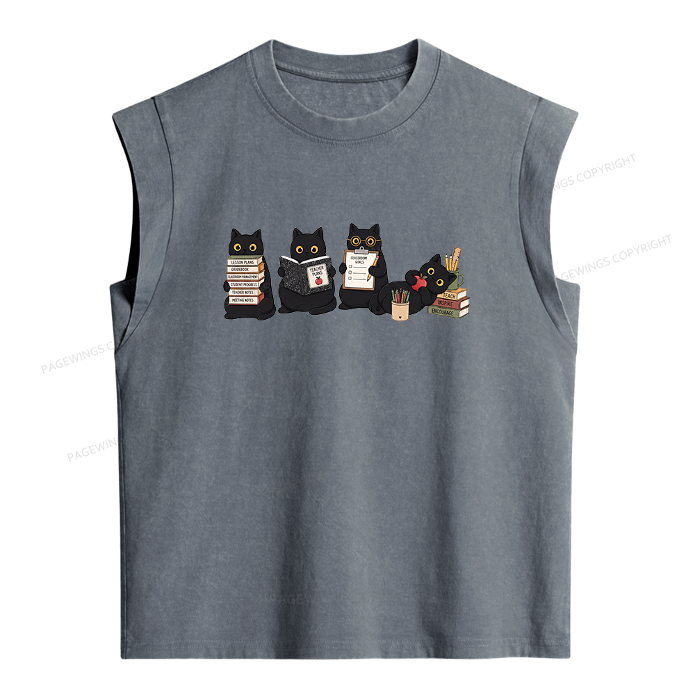 Pagewings Black Cat Teacher Women's Washed Tank Top
