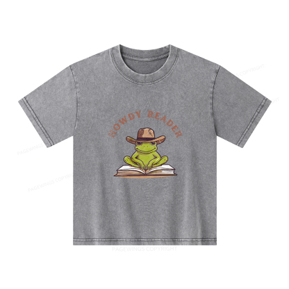 Pagewings Howdy Reader Frog Unisex Kids Washed T-shirt