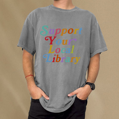 Pagewings Support Your Local Library Unisex Washed T-shirt