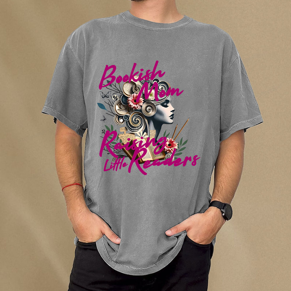 Pagewings Bookish Mom Raising Little Readers Unisex Washed T-shirt