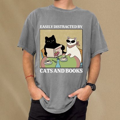 Pagewings Cats And Books Unisex Washed T-shirt