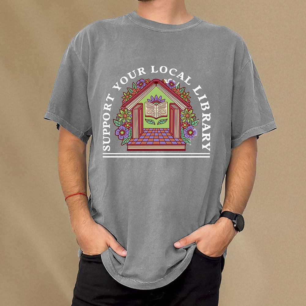 Pagewings Support Your Local Library Unisex Washed T-shirt