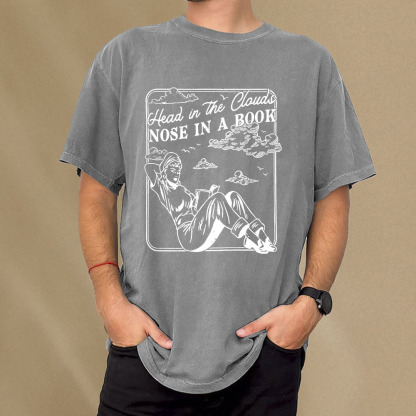 Pagewings Head In The Clouds Nose In A Book Unisex Washed T-shirt