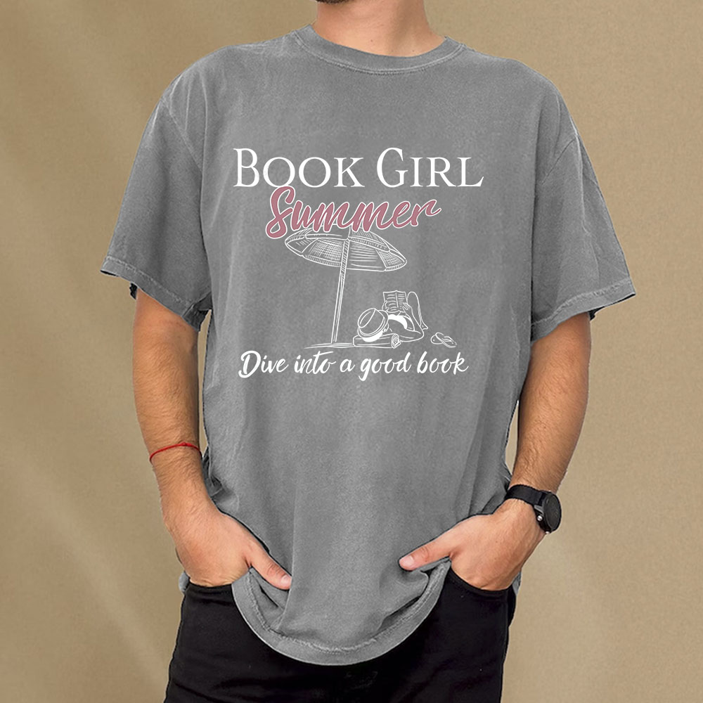 Pagewings Book Girl Summer Unisex Washed T-shirt