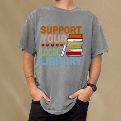 Pagewings Support Your Local Library Unisex Washed T-shirt