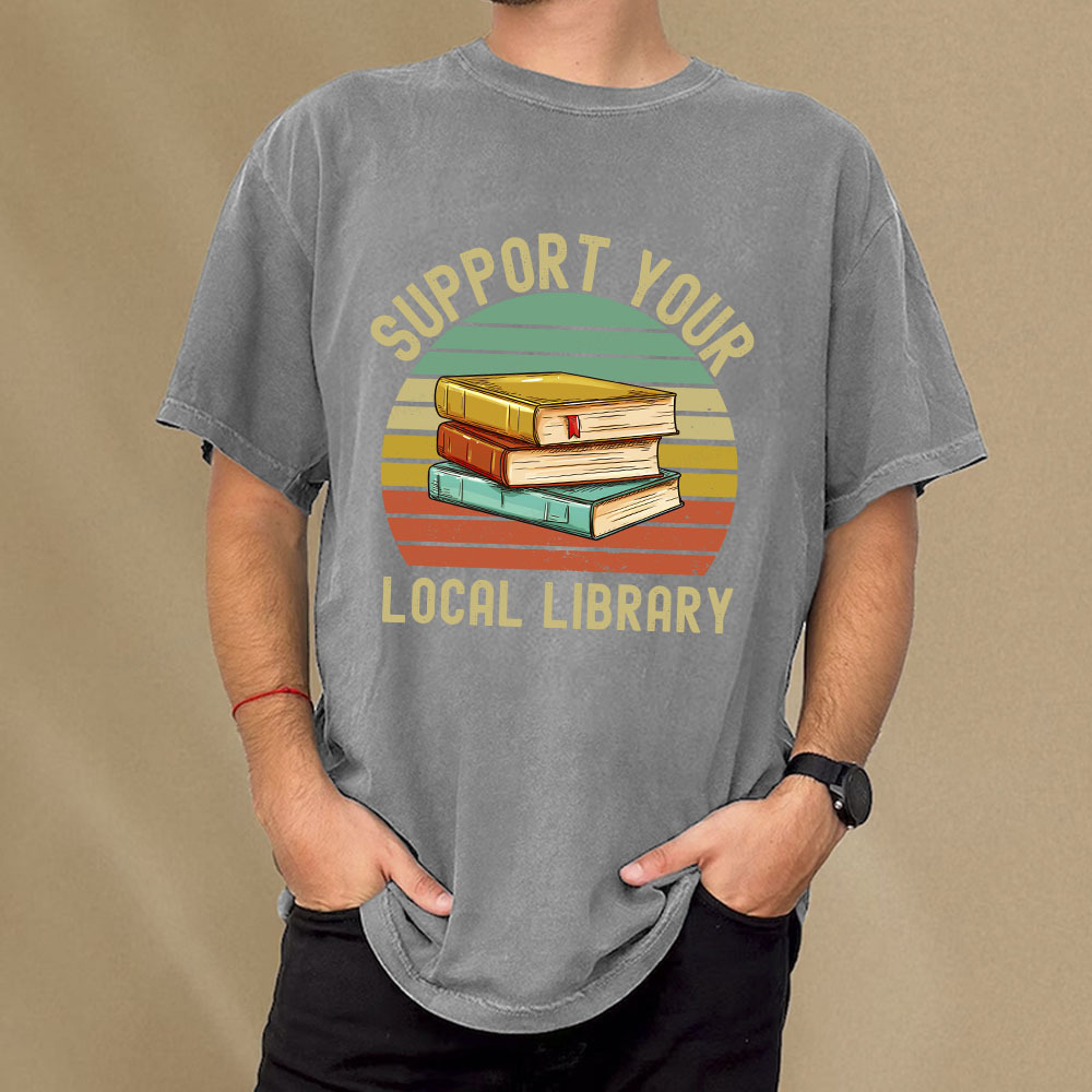 Pagewings Support Your Local Library  Unisex Washed T-shirt