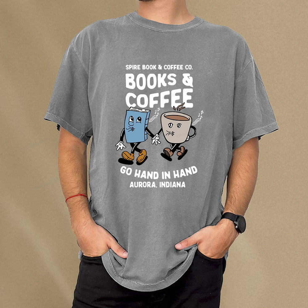 Pagewings Books Coffee Unisex Washed T-shirt
