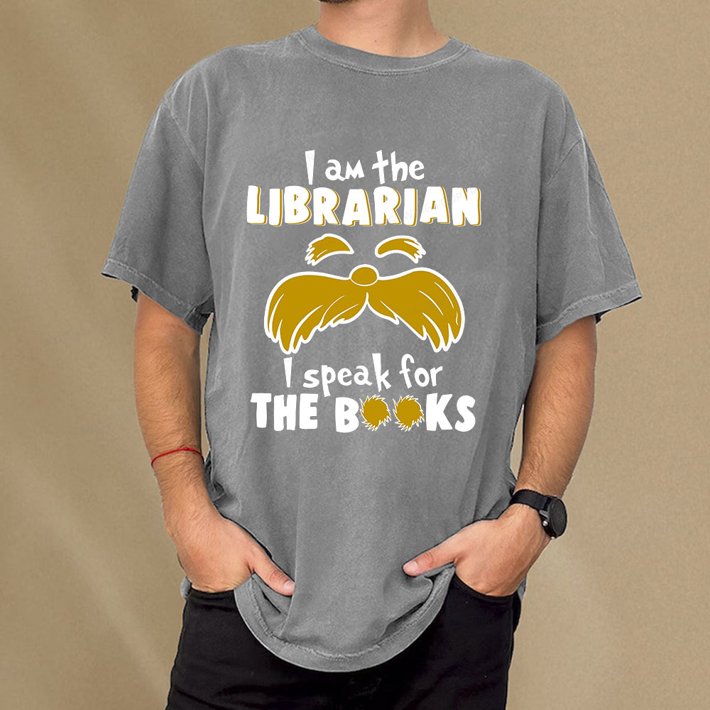 Pagewings I Am The Librarian I Speak For The Books Unisex Washed T-shirt