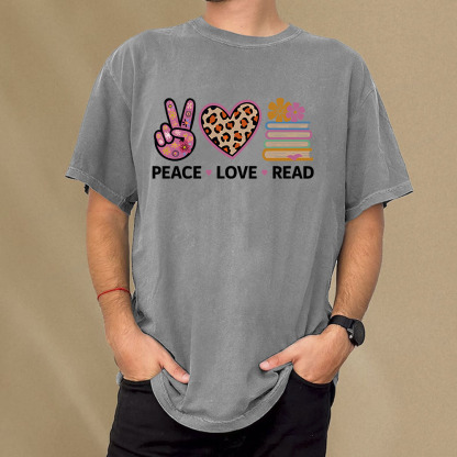 Pagewings Peace Love Read World Book Day Unisex Washed T-shirt