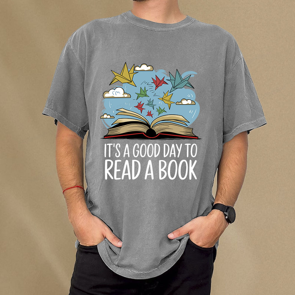 Pagewings It’s a Good Day to Read a Book Unisex Washed T-shirt