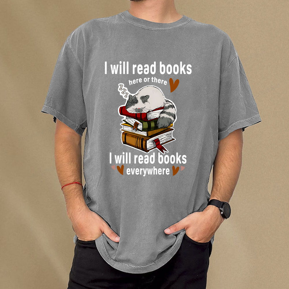 Pagewings I Will Read Books Here Or There Unisex Washed T-shirt