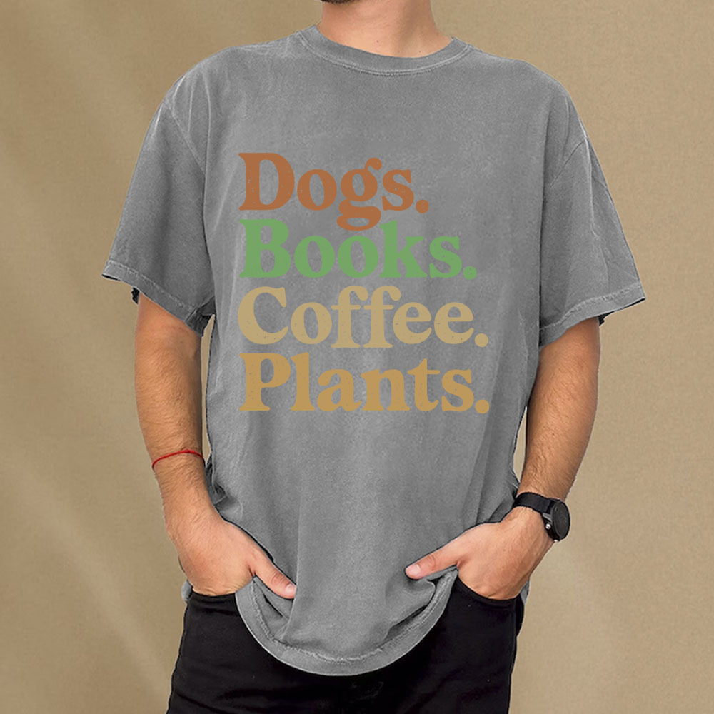 Pagewings Dogs Books Coffee Plants Unisex Washed T-shirt