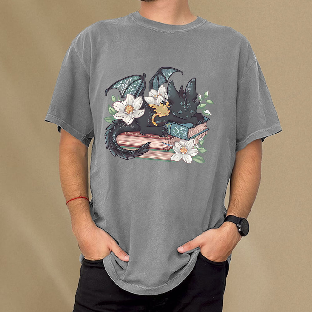 Pagewings Fantasy Book Dragon Unisex Washed T-shirt