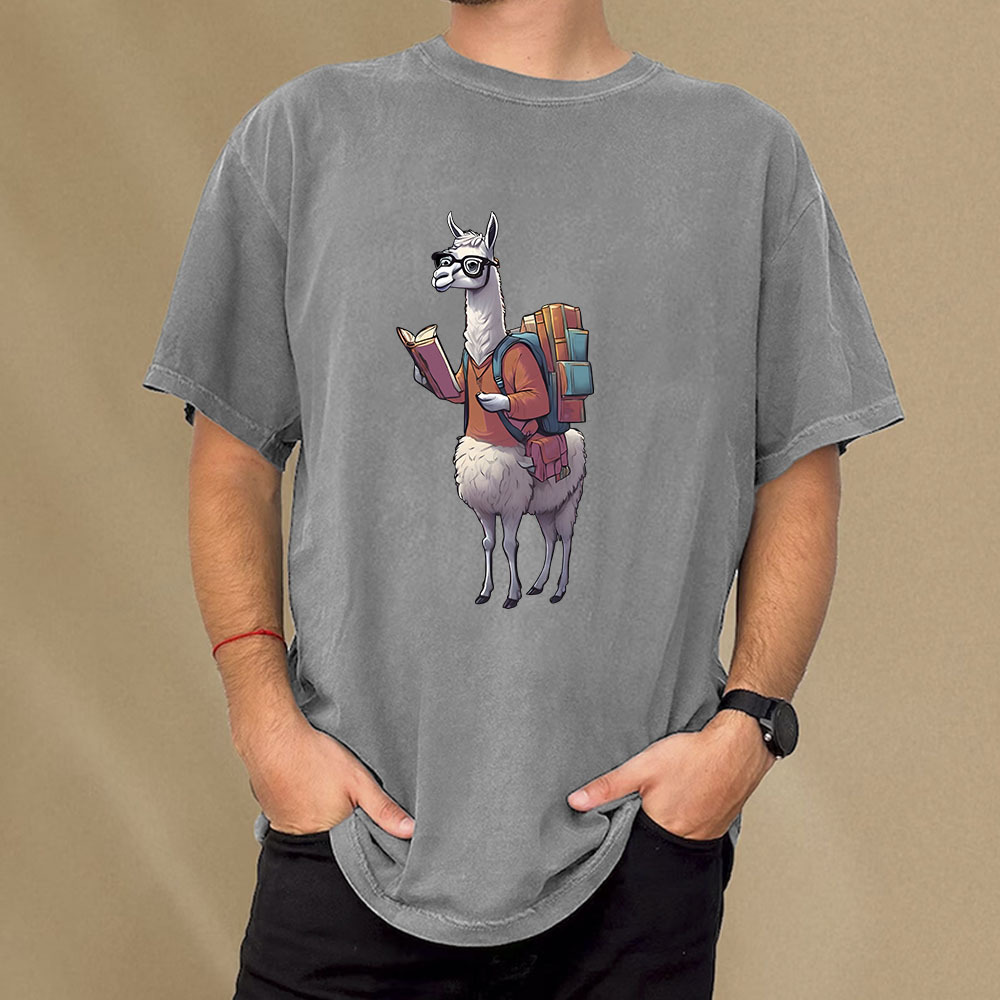 Pagewings Librarian Llama Unisex Washed T-shirt