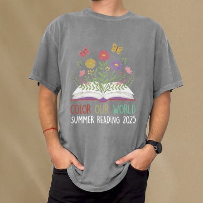 Pagewings Color Our World Summer Reading 2025 Unisex Washed T-shirt