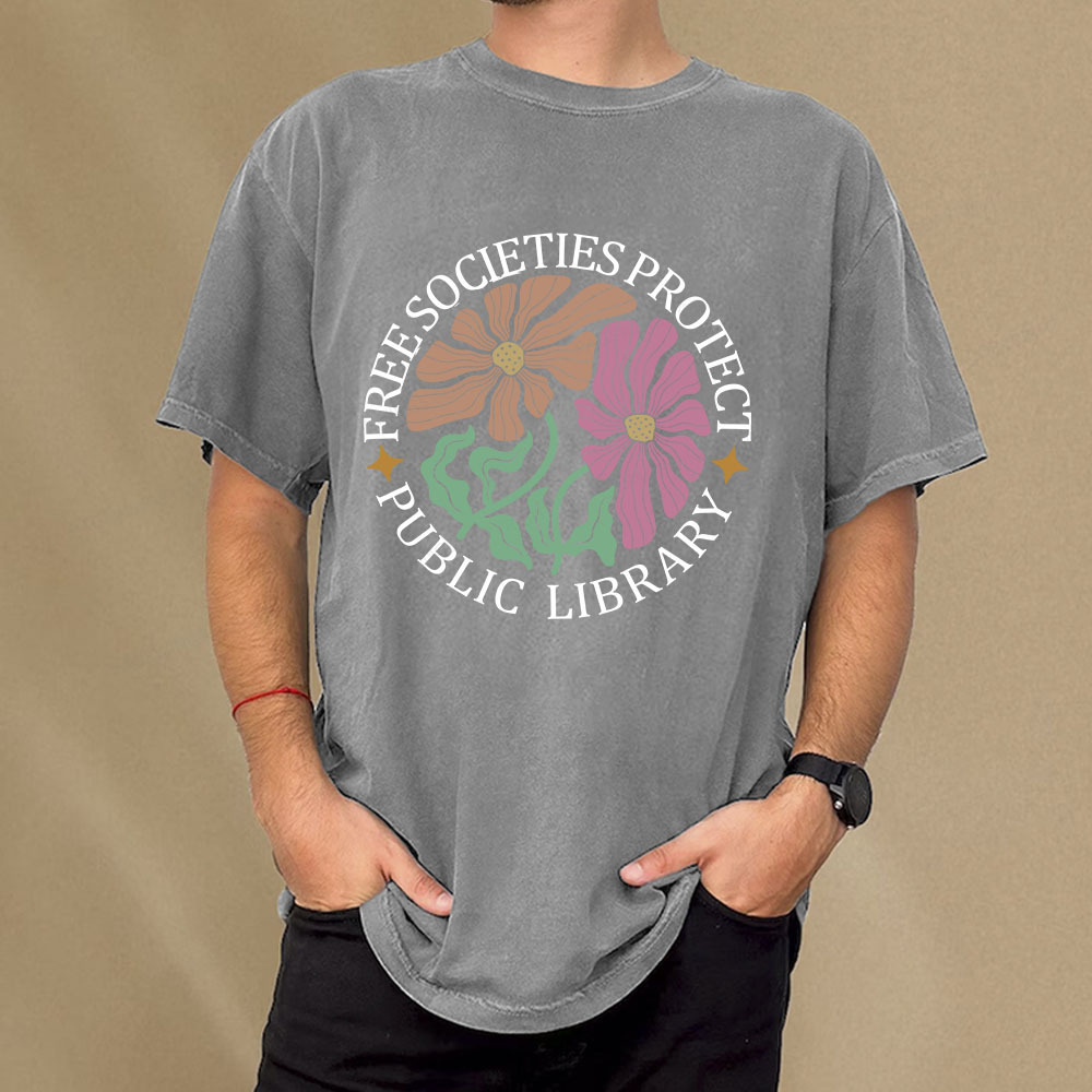 Pagewings Free Societies Protect Public Library Unisex Washed T-shirt