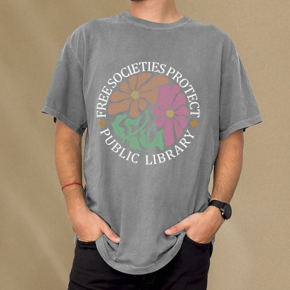Pagewings Free Societies Protect Public Library Unisex Washed T-shirt