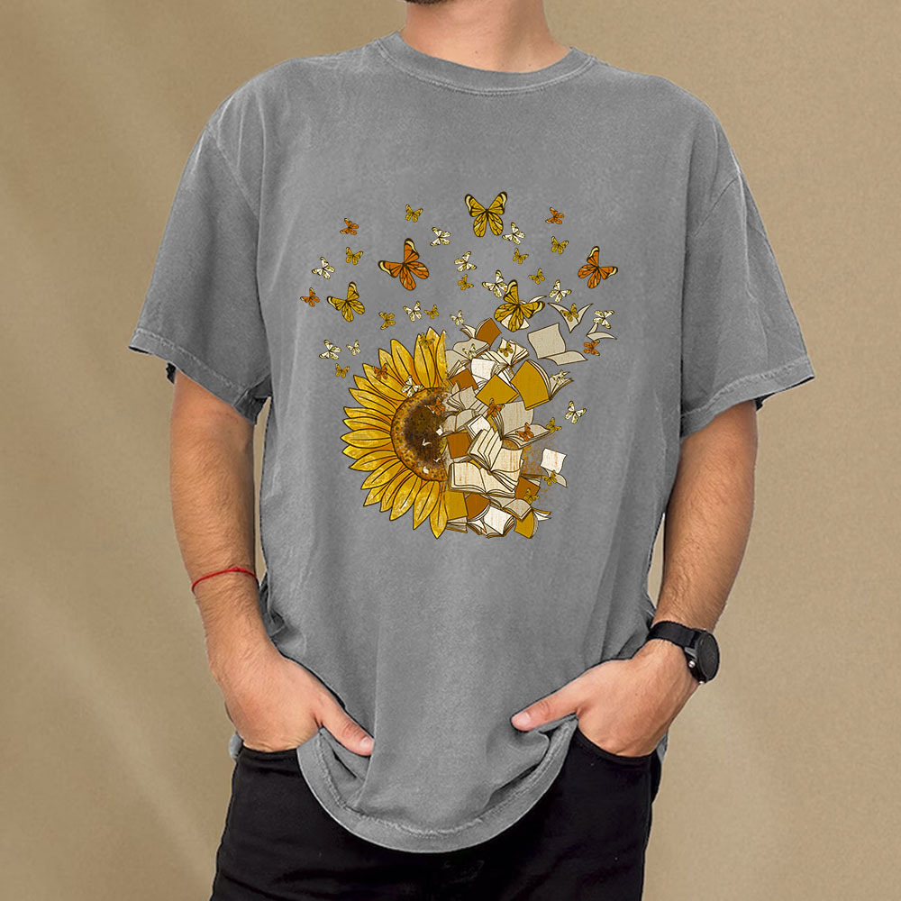 PagewingsSunflower And Book Harmony Unisex Washed T-shirt