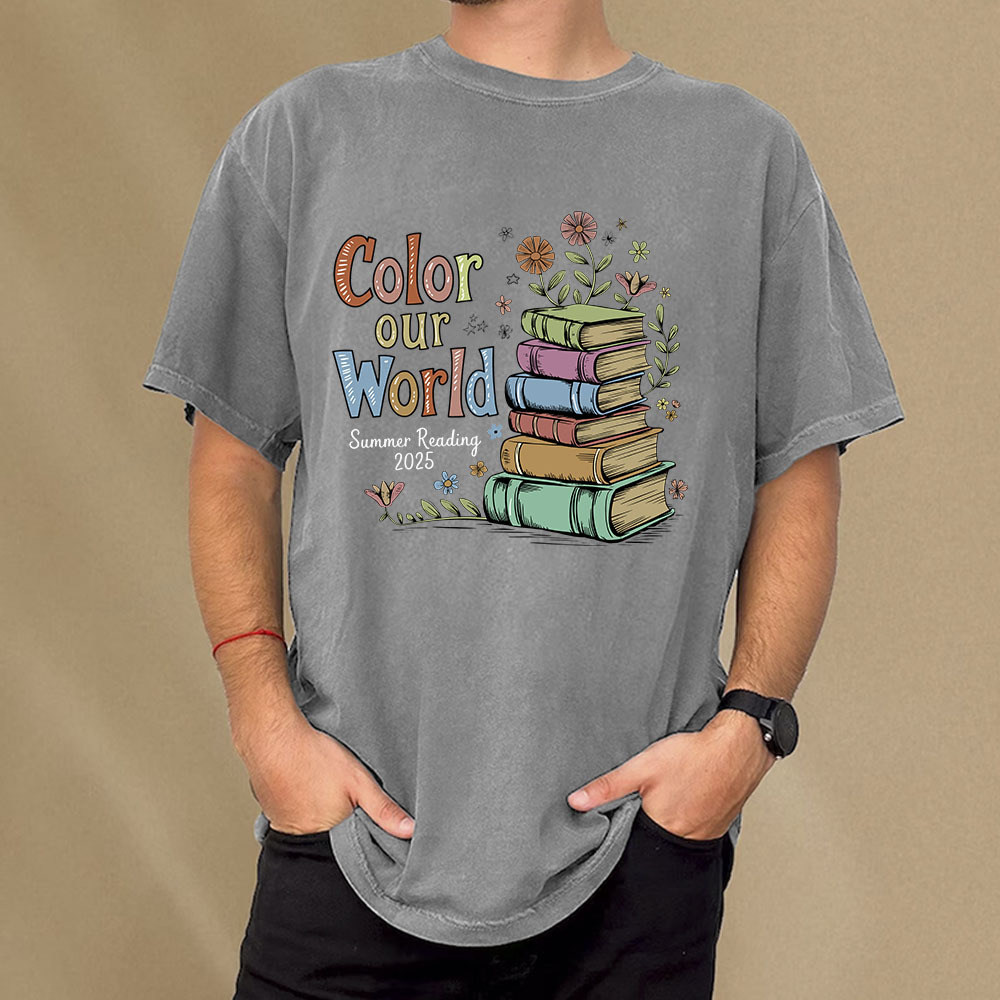Pagewings Color Our World Summer Reading Unisex Washed T-shirt