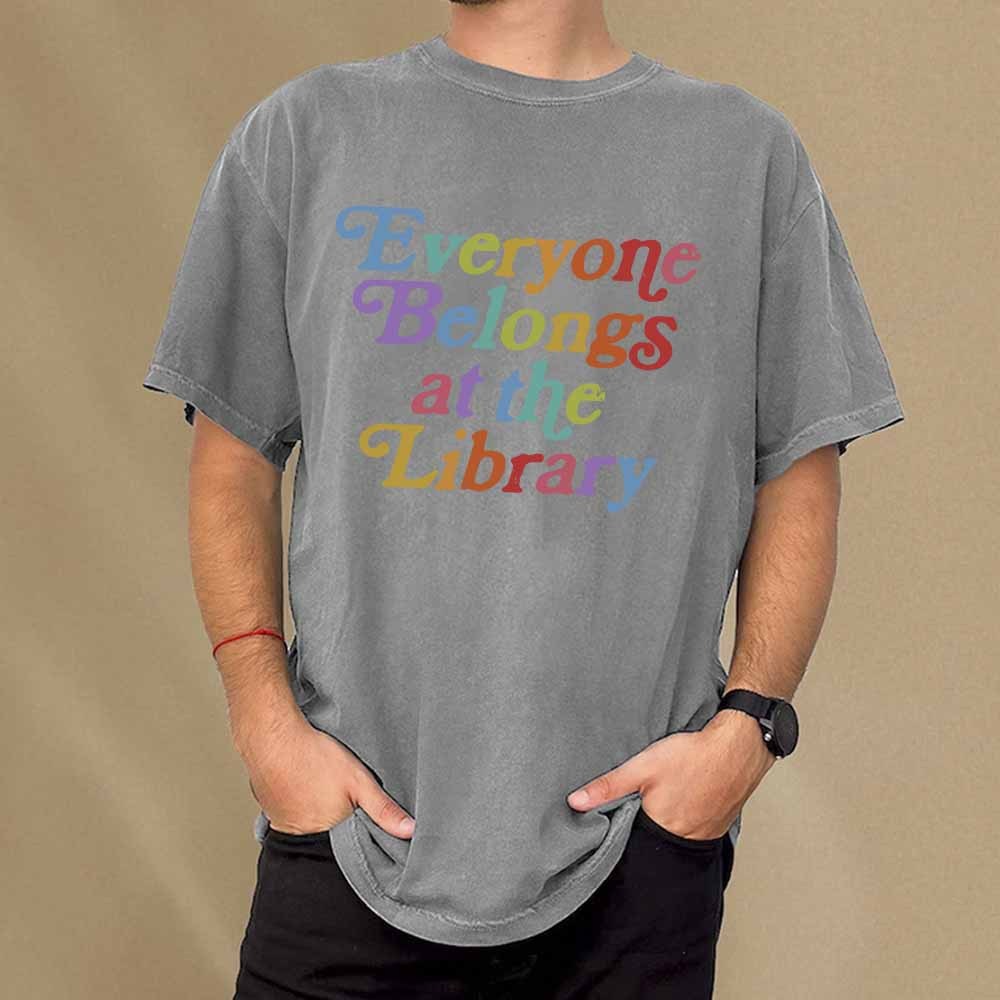 Pagewings Everyone belongs at the library Unisex Washed T-shirt