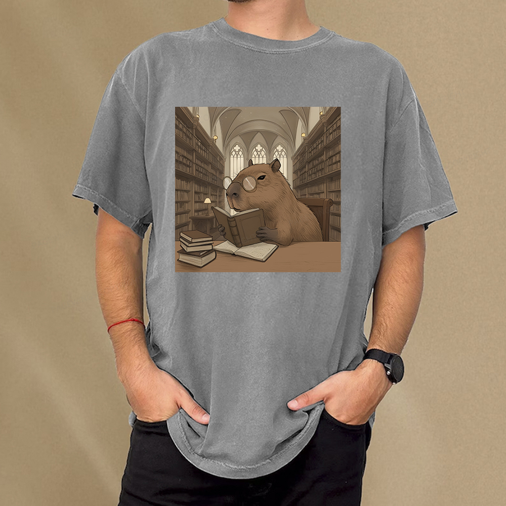 Pagewings The Reader Capybara Unisex Washed T-shirt