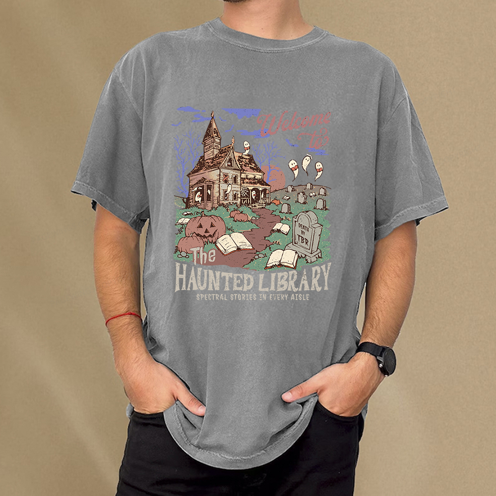 Pagewings Welcome To The Haunted Library Unisex Washed T-shirt