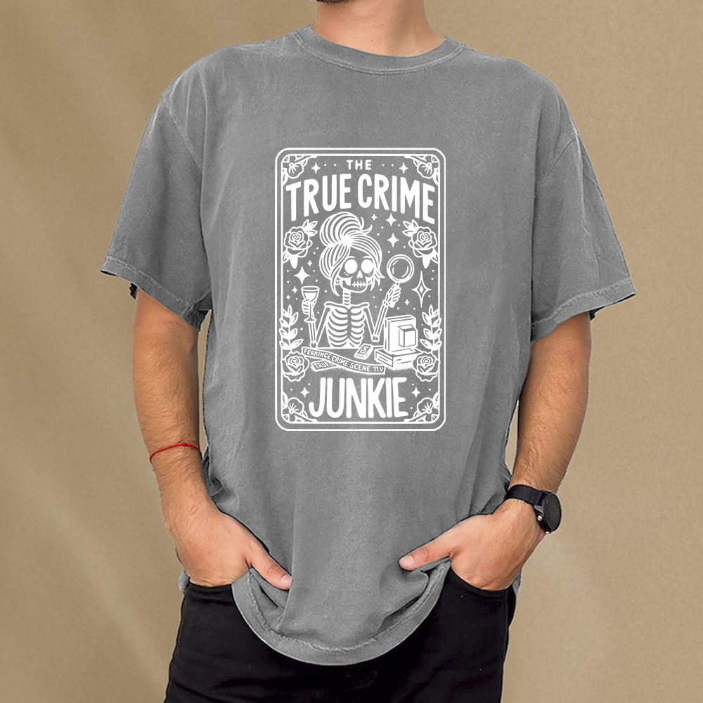 Pagewings True Crime Junkie Tarot Card Unisex Washed T-shirt
