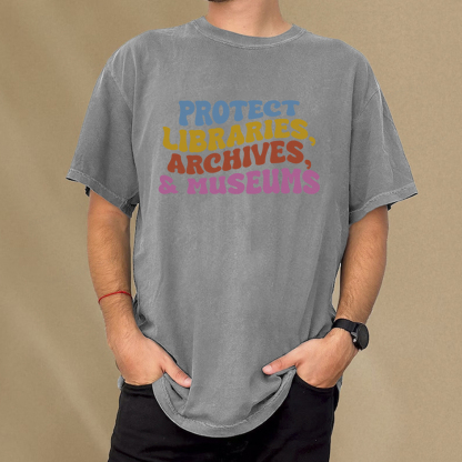 Pagewings Protect Libraries Archives And Museums Unisex Washed T-shirt