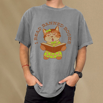 Pagewings I Read Banned Books Kitten Unisex Washed T-shirt