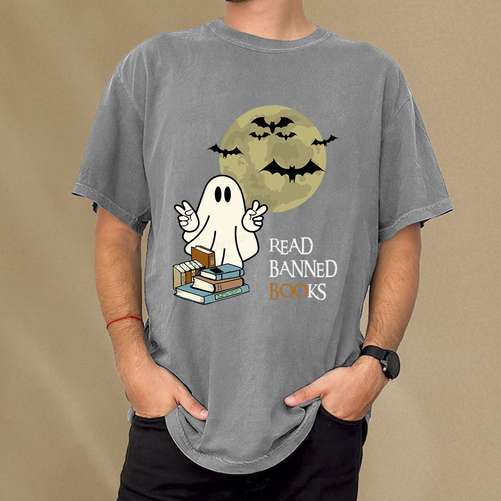 Pagewings Read Banned Books Halloween  Unisex Washed T-shirt