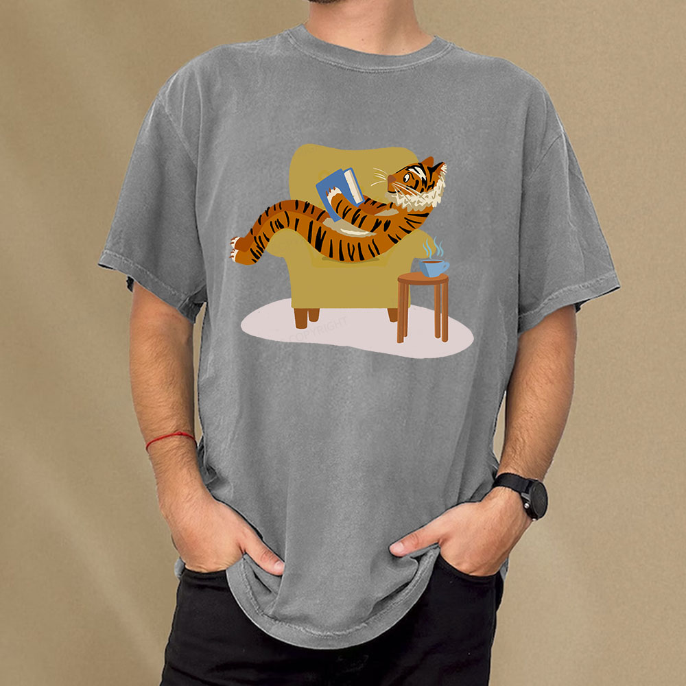 Pagewings Tiger Reading Unisex Washed T-shirt