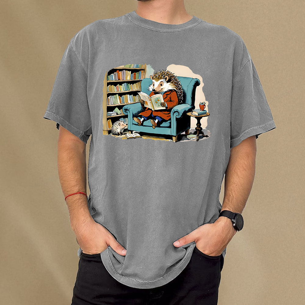 Pagewings Mr. Hedgehog Is Reading A Book Unisex Washed T-shirt