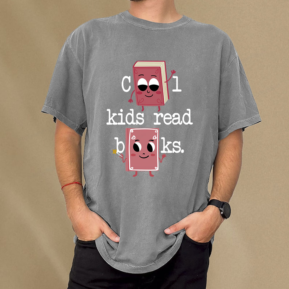 Pagewings Cool Kids Read Books. Unisex Washed T-shirt