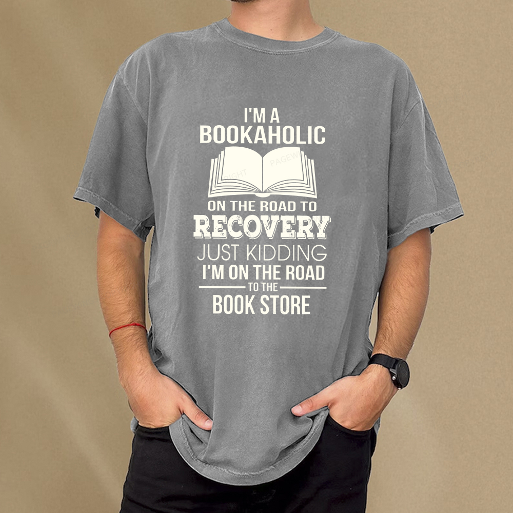 Pagewings I'm A Bookaholic On The Road To Recovery Unisex Washed T-shirt