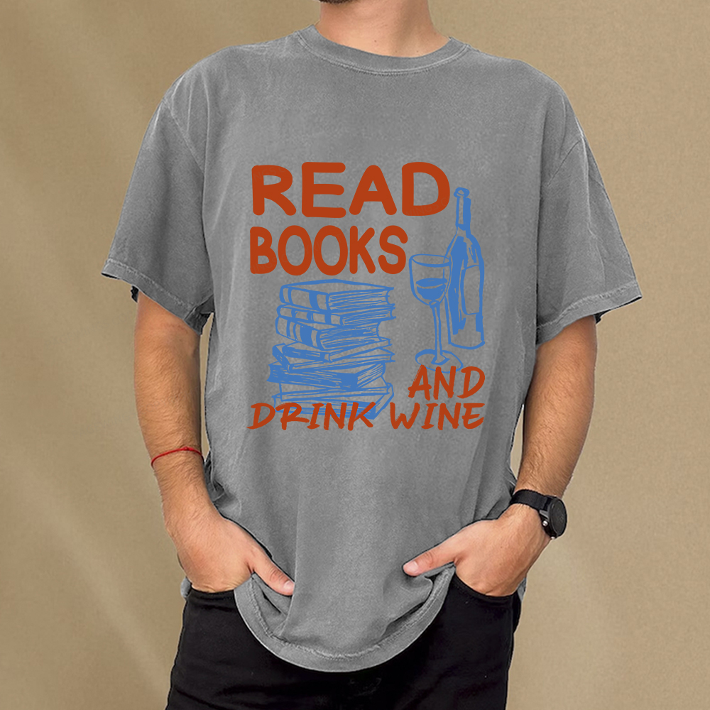 Pagewings Read Book And Drink Wine Unisex Washed T-shirt