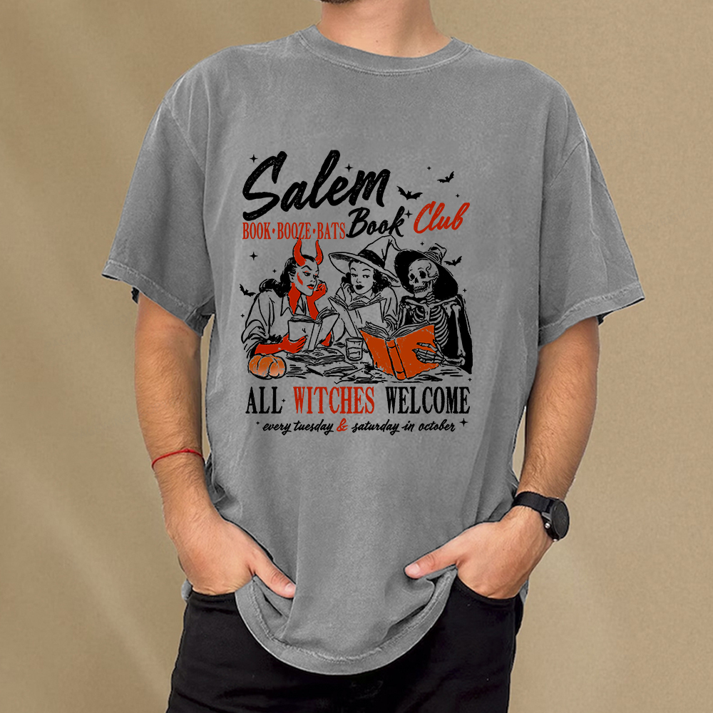 Pagewings Spooky Girl Reading Halloween  Unisex Washed T-shirt