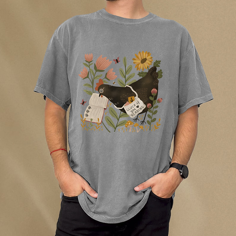 Pagewings Chicken Reading a Book Unisex Washed T-shirt