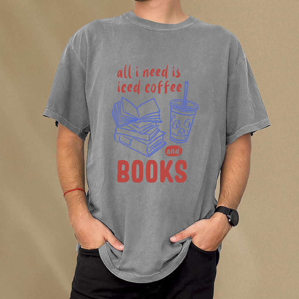 Pagewings All I Need Is Iced Coffee And Books Unisex Washed T-shirt