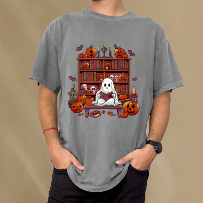 Pagewings Ghost Book Reader  Unisex Washed T-shirt