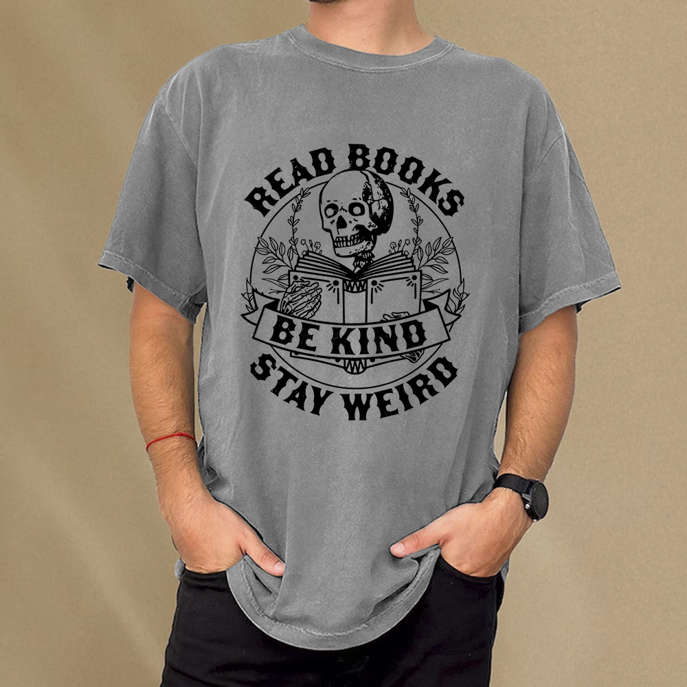 Pagewings Read Books Be Kind Stay Weird Unisex Washed T-shirt