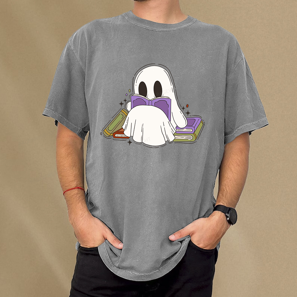 Pagewings Halloween A Ghost Reads Books Every Day Unisex Washed T-shirt