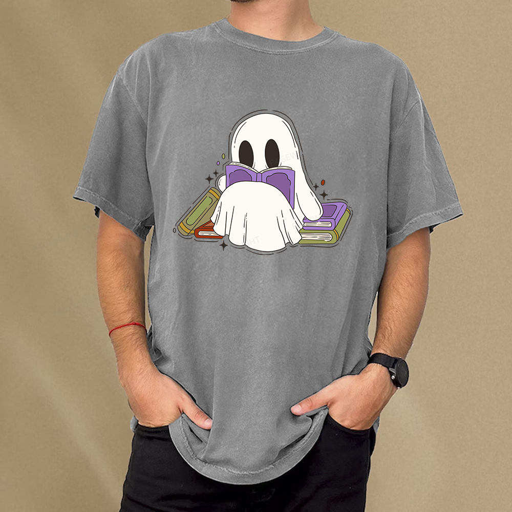 Pagewings Halloween A Ghost Reads Books Every Day Unisex Washed T-shirt