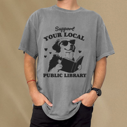 Pagewings Support Your Local Public Library Unisex Washed T-shirt