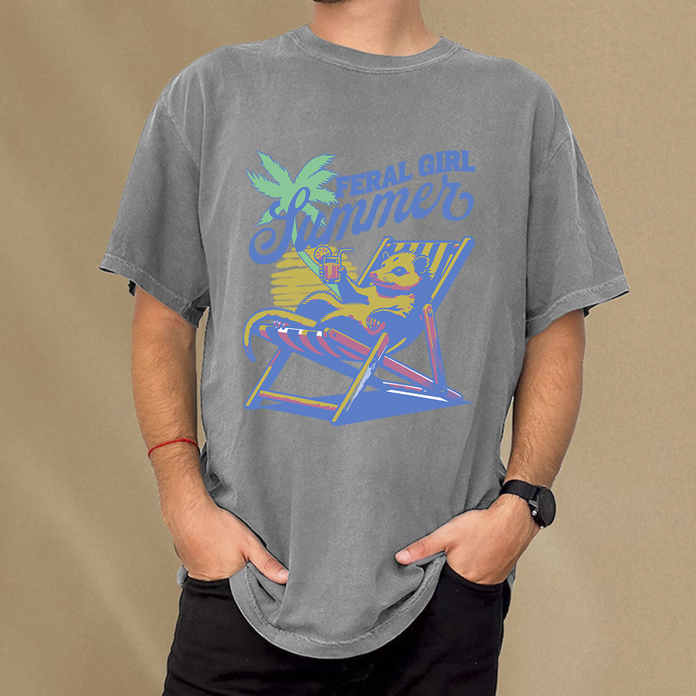 Pagewings Feral Girl Summer Opossum Unisex Washed T-shirt